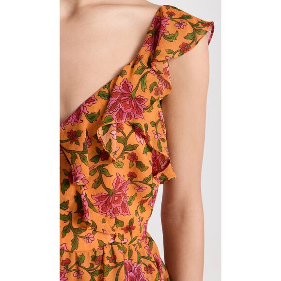 NWT Veronica Beard Randa Top Hot Orange Multi Floral Silk Blouse 8 Romantic - Picture 4 of 12